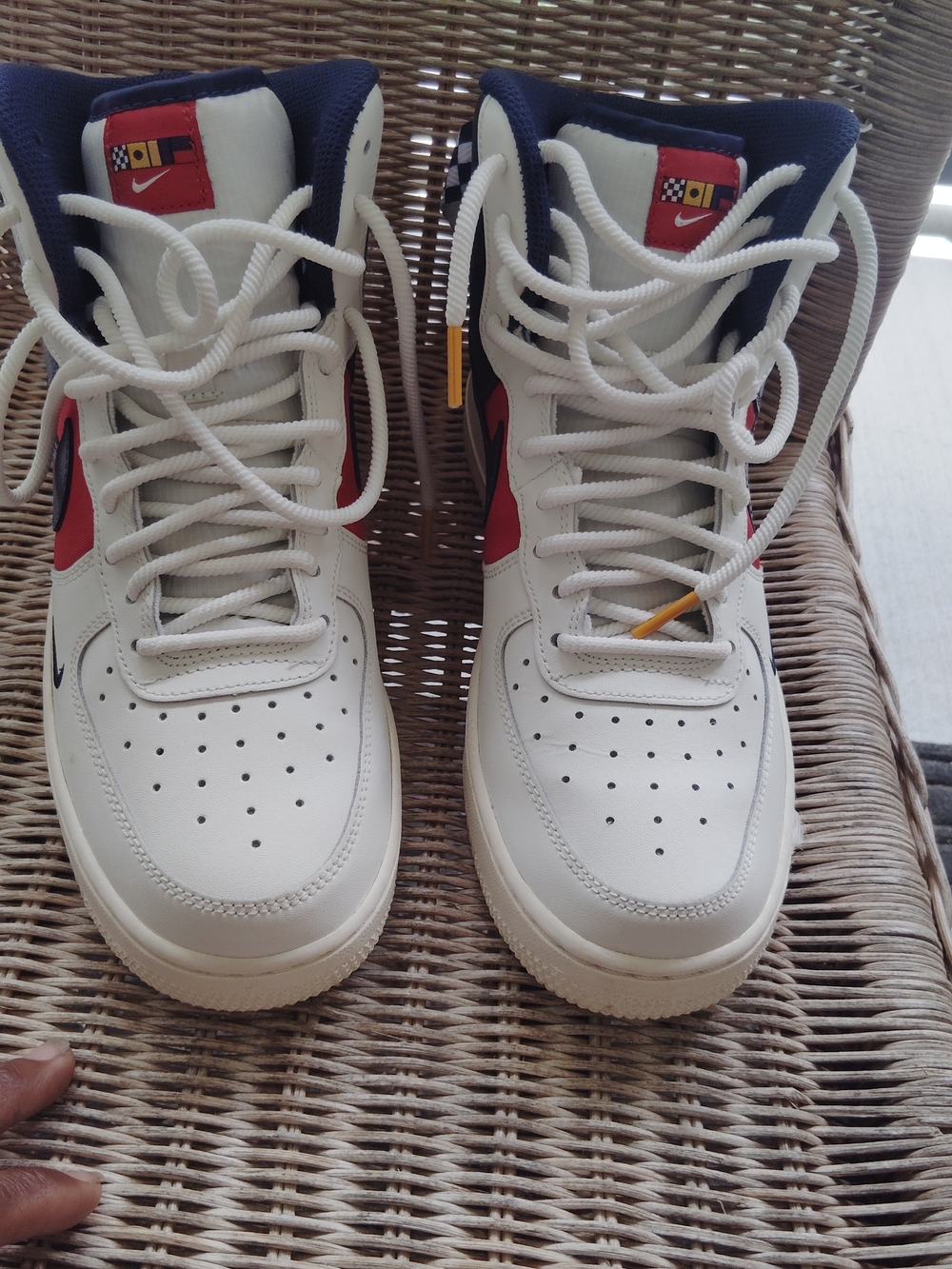 Nike Kids' White High-Top Sneakers with Navy & Red Accents